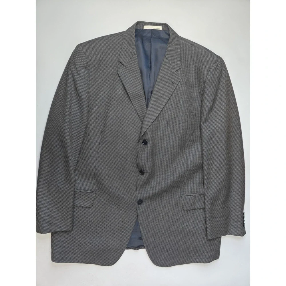 Joseph Abboud 46R Brown Blue Check Wool Silk Sport Coat Blazer 3 Button USA H605